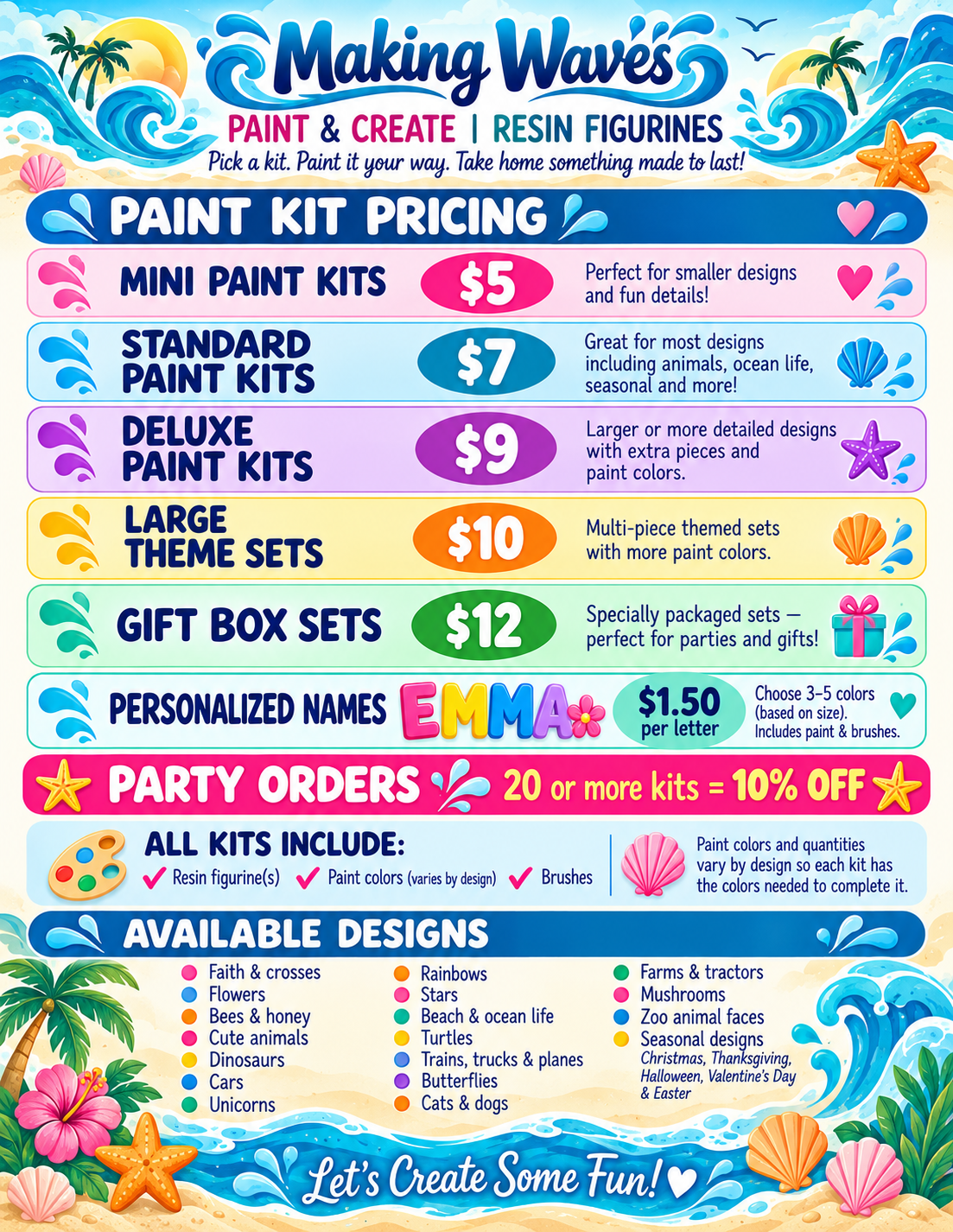 Making Waves Paint & Create price list